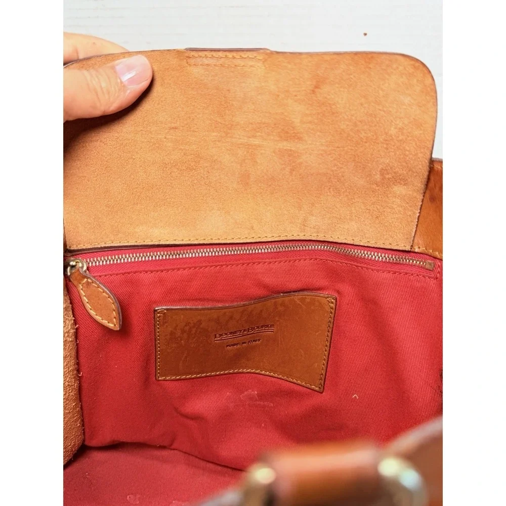 Dooney Bourke Alto Leather Satchel Saddle Shoulder Bag Cognac Brown‎ Italy Large